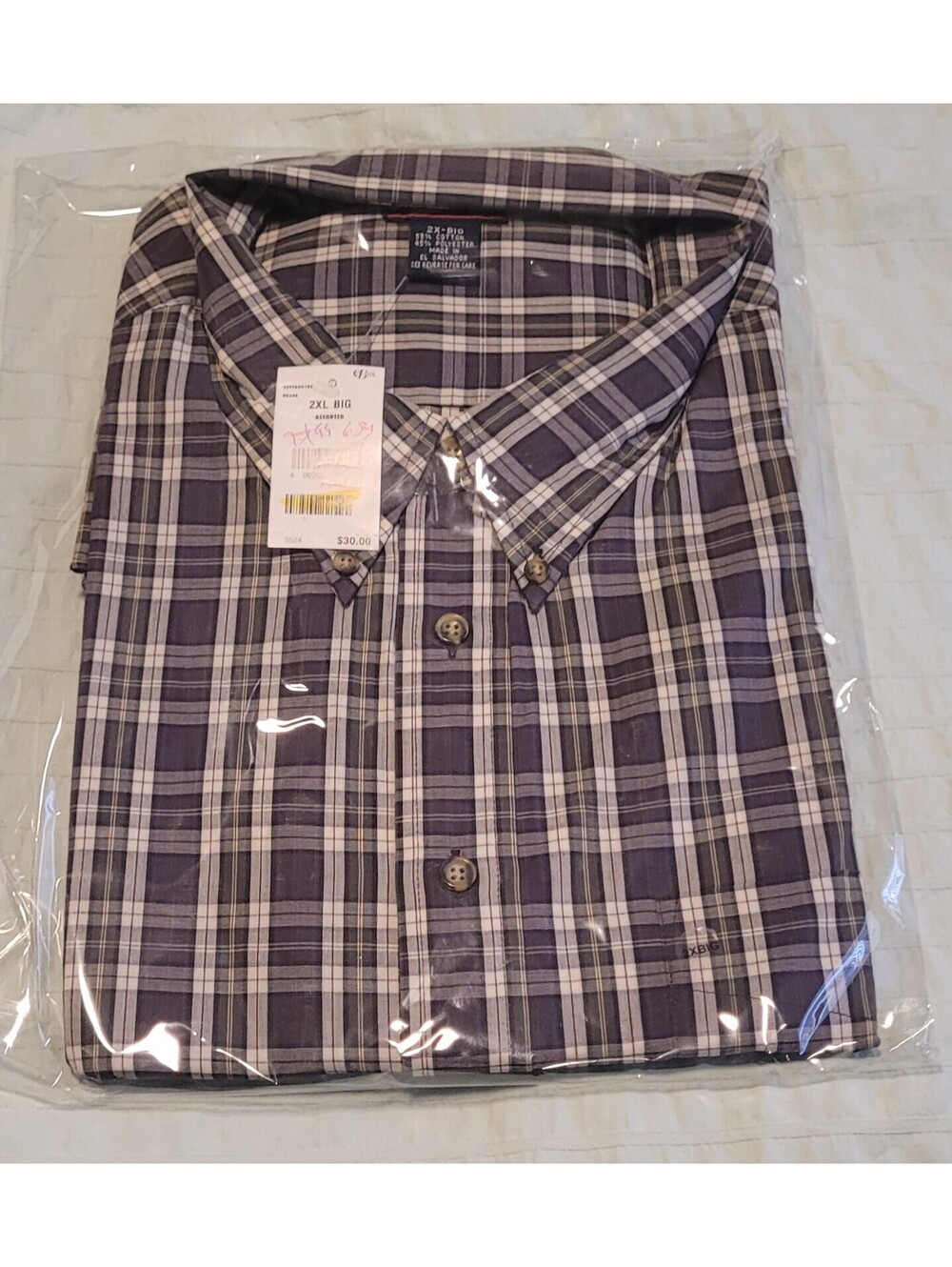 Andhurst Mens XXL 2XL Plaid Cotton Polyester Lightweight Button Down Sport Shirt